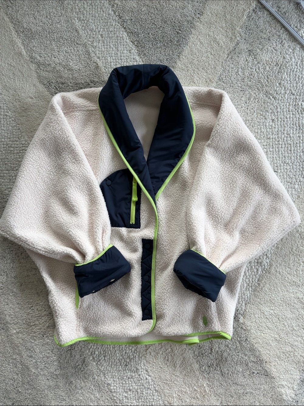 FP Movement by Free People Cream Sherpa Jacket with Navy and Lime Trim